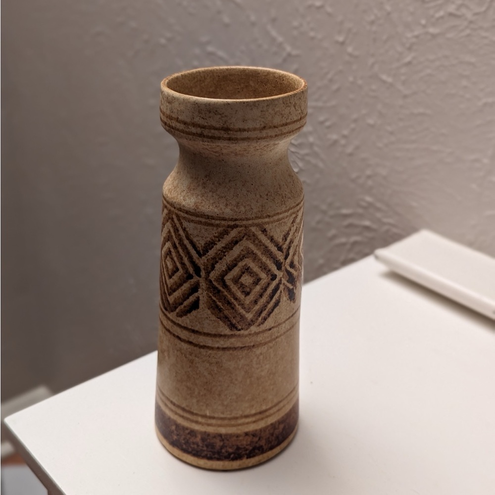 Tall 1960s Pottery Craft California Brown Stoneware Vase Mid Century
